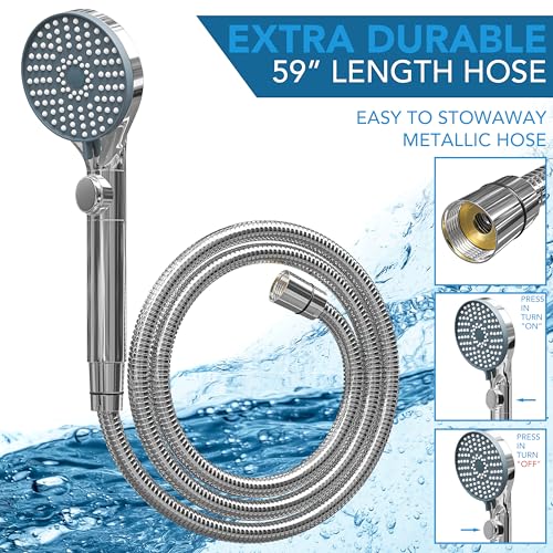 Image of RV Shower Head with Hose ABS Outdoor RV Shower Hose Kit Replacement with ON /OFF Switch for RV, Trailer, Campers, Motorhomes, Fifth Wheels, Boats (Chrome)