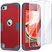 iPod Touch 7 Armor Case with 2 Screen Protectors, IDweel 3 in 1 Hard PC Case + Silicone Shockproof for Kids Heavy Duty Hard Case Armor Cover for 2019 iPod Touch 7th/6th/5th Gen, Red+Gray