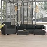 QJBSAVVA 6-TLG. Gartenlounge-Set Schwarz 70x70x52,5 cm aus wetterfestem PE-Rattan mit platzsparendem modularem Design und dicken Kissen für Terrasse Balkon Garten