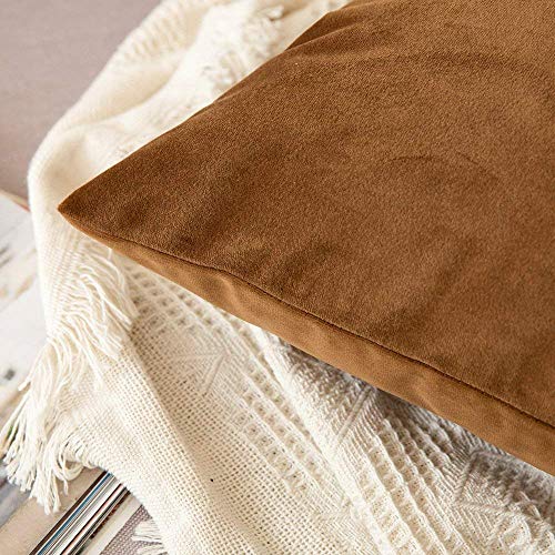 Image of Khooti Velvet Cushion Cover Pack of 1-28 inch x 28 inch / 71 x 71 cm - Brown - Soft Pillow Covers Cushion Case for Sofa Bedroom Livingroom Chair Car, Cushion Cover