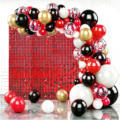 Image of 4x6 FT Red Shimmer Wall Backdrop, 24 Pcs for Party