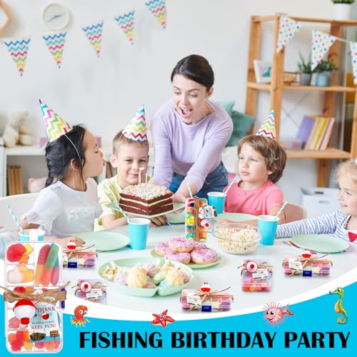 Image of Wonderjune 12 Sets Fishing Party Favors Candy Little Tackle Boxes with Red White Floater Thank You Cards for Making My Reel Fishing Theme Party Decorations