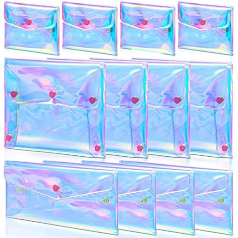 Kacctyen 12 Pcs Holographic Makeup Bag Iridescent Clear Cosmetic Pouch Transparent Pencil Makeup Gift Bag Waterproof Purse Small Holographic Wallet for Women Toiletry Travel(Multi Sizes) Cover