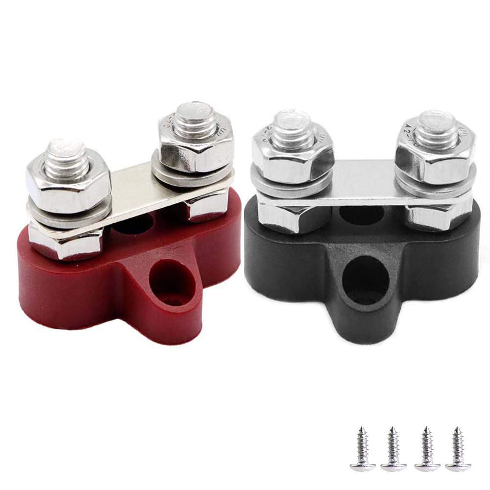 Heart Horse Bus Bar Terminal Stud 48V Power Distribution Post Junction Block 5/16" Insulated Dual Heavy Duty for Truck RV Boat (Red+Black)