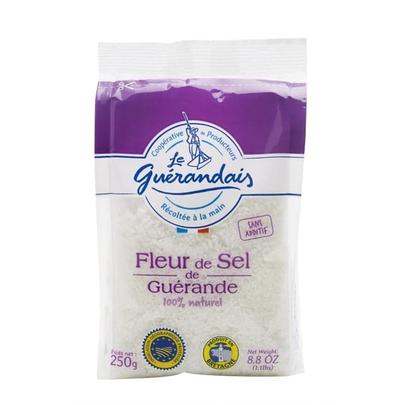 LE GUERANDAIS - Fleurs de Sel de Guérande - Sel marin non raffiné - Sachet refermable de 250g pour une cuisine gourmande et saine - Récolté à - Lot De 3 - Vendu Par Lot