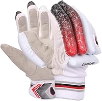 AmberSports Optipro Cricket Batting Gloves: Premium Grip Palm, Ventilated Cotton Back, Lightweight Sweat-Resistant Protection, Medium White/Red/Black