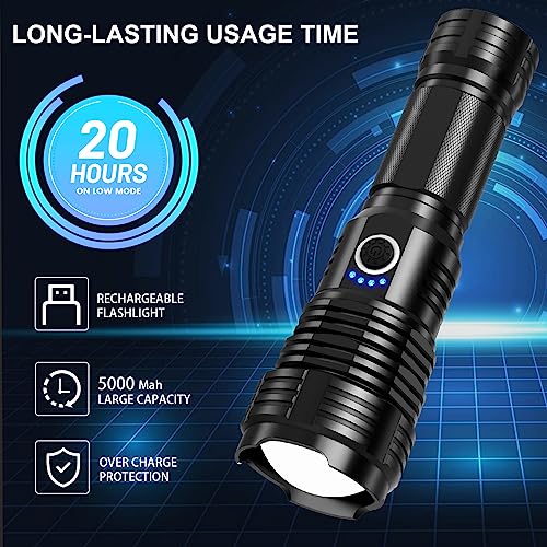 Sigoobal Rechargeable Flashlights High Lumens, 200,000 Lumens Super Bright Led Flashlight With 5 Modes,Waterproof Powerful Flashlight Max 12 Hours Runtime For Camping, Alone Walking #TOP2
