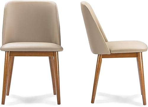 Miniatura 3 de Baxton Studio Lavin Mid-Century - Sillas de comedor de madera de nogal oscuro y piel sintética beige (juego de 2)