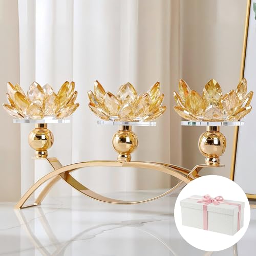 Dounx Crystal 3-Arm Lotus Candelabra