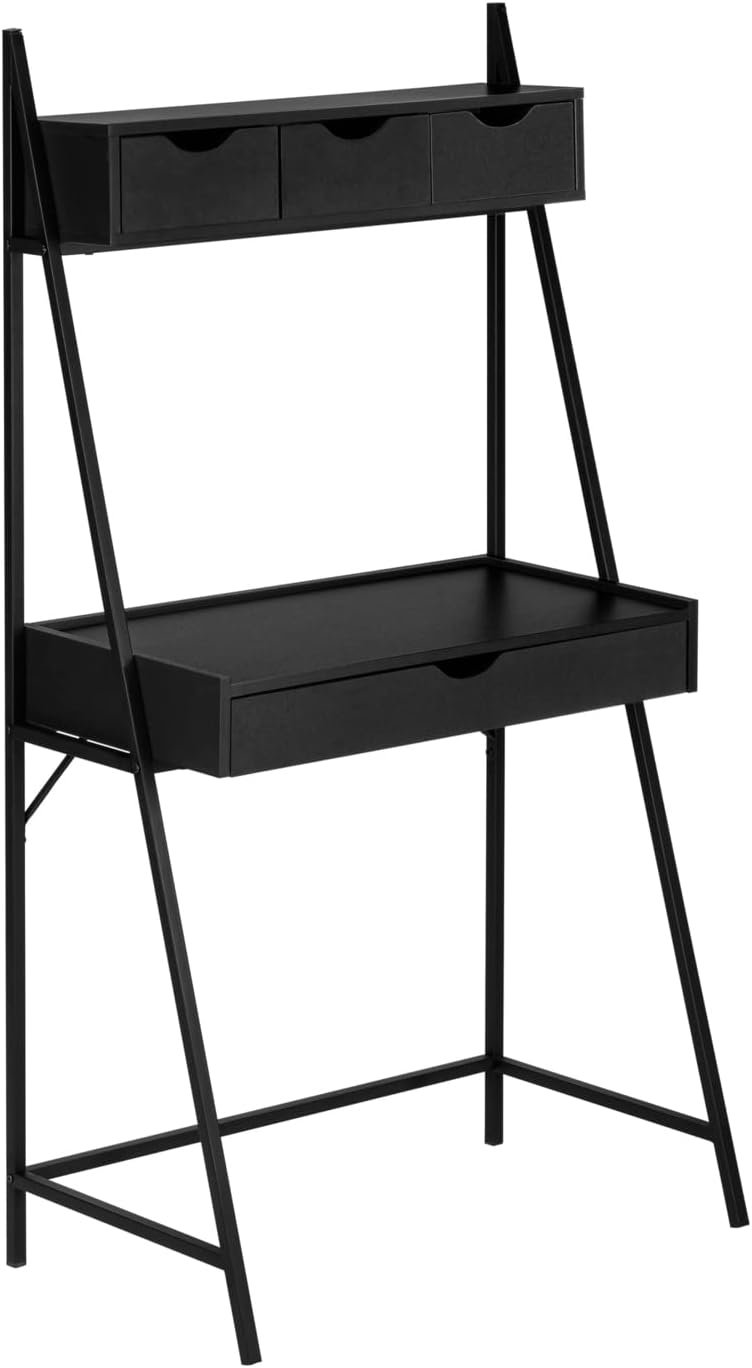 Monarch Specialties I 7330 Computer Desk, Home Office, Laptop, Leaning, Storage Drawers, 32" L, Work, Metal, Laminate, Black, Contemporary, Modern