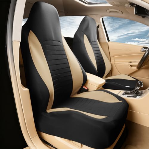 SWPHRT Car Front Seat Covers, Comfortable Vehicle Front Seats Protectors Only, Anti-Slip Automotive Interior Airbag Compatible Accessories, Universal for Trucks Vans SUVs (Beige)