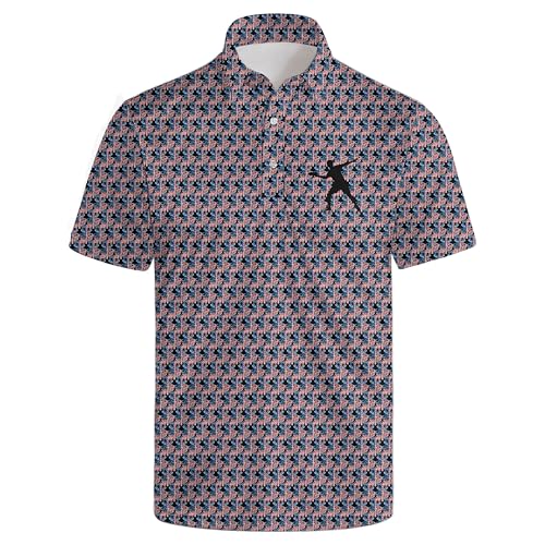 American Flag Disc Golf Shirts for Men Short Sleeve Funny Polo Shirts Mens Golf Polos Outfits for Sports