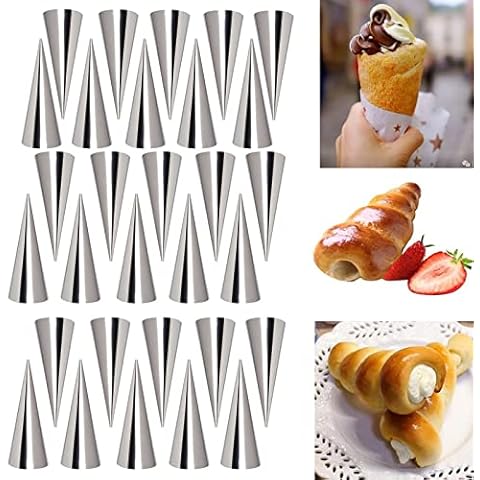 Joyeee 30 Stück Antihaft-Creme-Horn-Formen groß, 12,7 cm große Edelstahl-Creme-Horn-Form für DIY Kochen dänisches Gebäck Lady Lock Form Creme Rolle Croissant Roller Eiscreme Eierrolle Cover