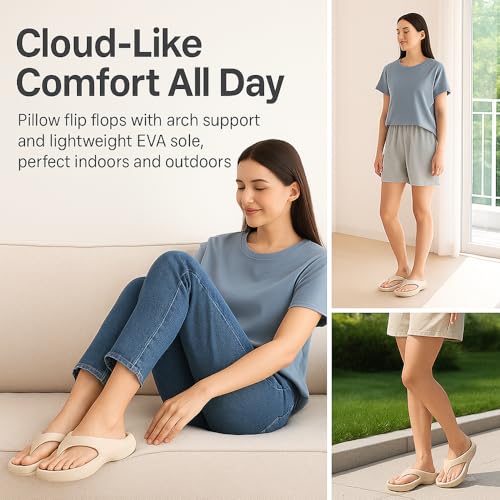 Pillow Flip Flops for Women with Arch Support, Lightweight Cloud Slides Non Slip Beach Slippers Indoor Outdoor Comfort Footwear3