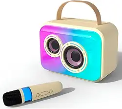 Caixa de Som Bluetooth com Microfone Sem Fio, LED RGB, 20W, Alcance 30m, Bateria 1800mAh, Conexões USB/TF/AUX, Portátil para Festas e Karaokê