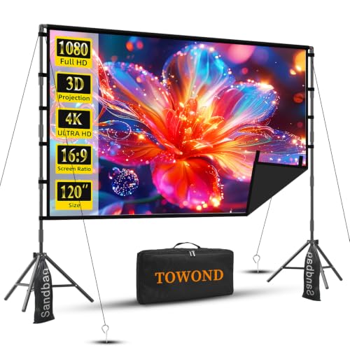 Image of 120 Inch Projector Screen TOWOND with Stand, Extra-Stable Large Iron Base