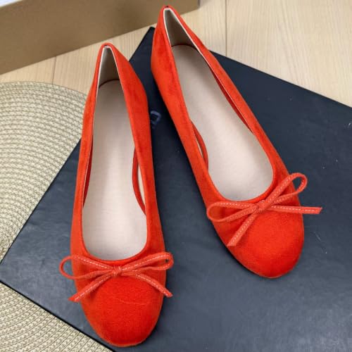 Image of TN TANGNEST Women's Velvet Flats Round Toe Ballet Shoes | Elegant Bowknot Flats Comfortable Casual Slip On Flats for Work