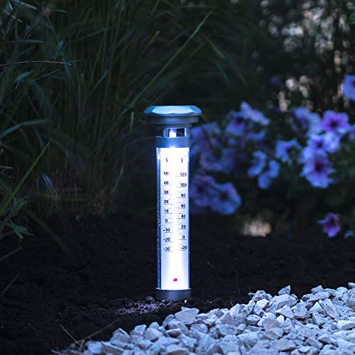 Preisvergleich Produktbild GRUNDIG LED 57cm Gartenthermometer mit Leuchte, Standthermometer, Thermometer, Wetterstation für Garten und Balkon mit Solarbeleuchtung