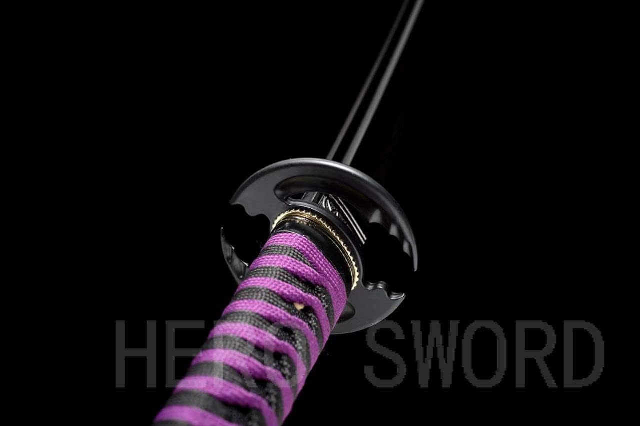 Hand Forged T1095 High Carbon Steel Japanese Samurai Sword Black Purple Katana Full Tang Blade Sharp Combat Ready