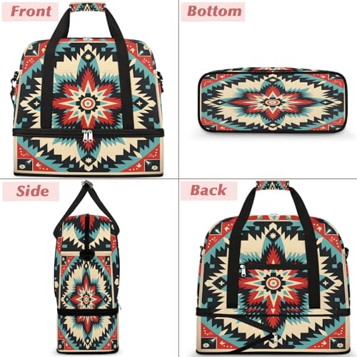 Retro Boho Colorful Flora Travel Duffle Bag, Collapsible Travel Bag Sports Gym Bag With Shoes Compartment Weekender Bag Overnight Bag For Women Men3