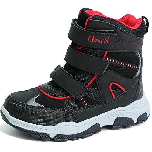 Youecci Botas de Invierno para Niño Niña Botas de Nieve Cálidas e Impermeables Unisex Botines Antideslizantes Al Aire Libre Zapatos para Caminar BotasNiños Negro Rojo 34 EU Cover