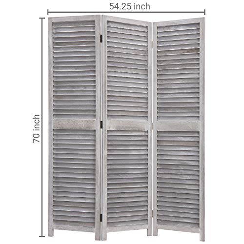 MyGift-Vintage-Distressed-Grey-Wood-3-Panel-Room-Divider-Screen-Louvered-Semi-Private-Partition MyGift Vintage Distressed Grey Wood 3 Panel Room Divider Screen Louvered Semi Private Partition