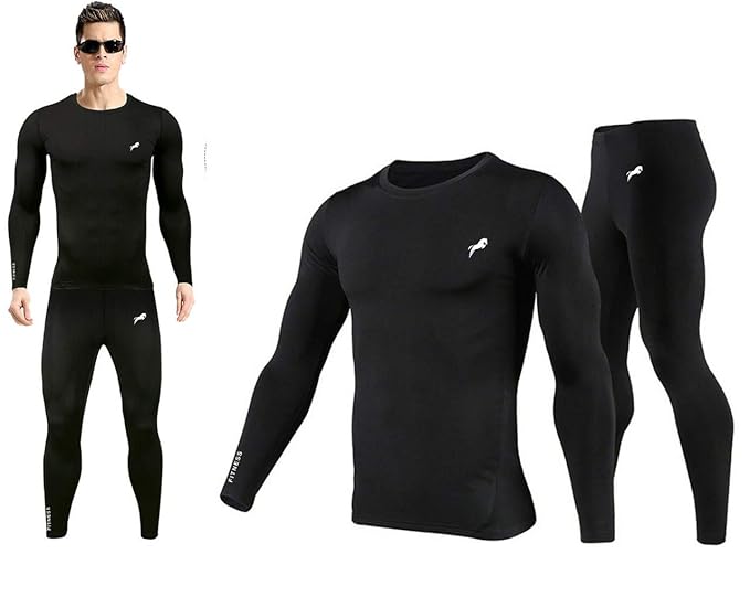 Men's Workout Set Compression Shirt and Pants Top Long Sleeve Sports Tight Base Layer Suit Quick Dry & Moisture-Wicking