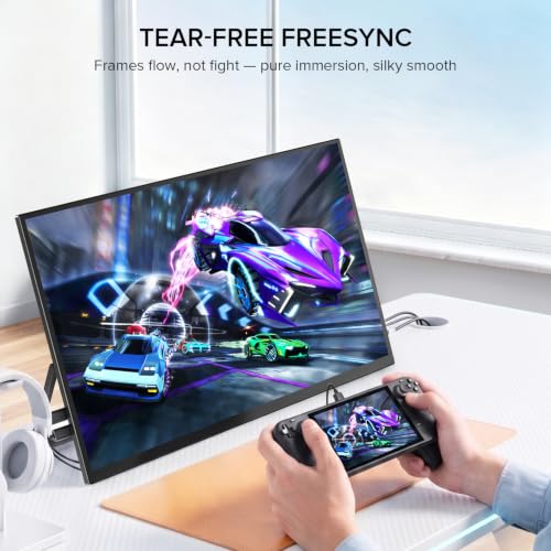 Image of UPERFECT Portable Monitor, 18.5 inch 120Hz 1080P Laptop Gaming Display | 125% sRGB, HDR, FreeSync, 350 Nits Brightness, VESA Support, Stand Included, USB-C & Mini HDMI Screen for Gaming & Travel