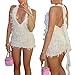 Geulis Womens Summer 2026 Sexy Bodycon Mini Dress Fringe Hatler Deep V Neck Backless Sundresses Beach Vacation Dresses White