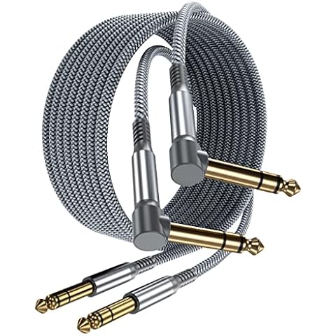 Elebase 1/4 Inch TRS Instrument Cable 6.6ft 2-Pack,Right-Angled to Straight 6.35mm Male Jack Stereo Audio Cord,6.35 Balanced Interconnect Line for Electric Guitar,Bass,Keyboard,Mixer,Amplifier,Speaker Cover