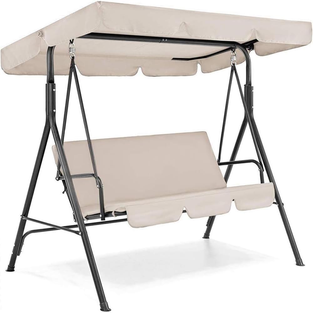 Copertura di Ricambio Altalena da Giardino, Parasole Baldacchino Impermeabile, Resistente Ai Raggi UV, Antipolvere, per Sedia da Giardino (Beige,190 * 132 * 15+150 * 50 * 10CM)