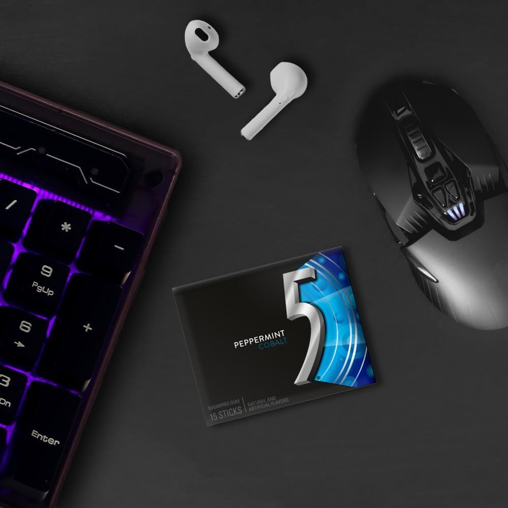 5 Gum, Peppermint Cobalt Sugarfree Gum, 15 Count (Pack of 3)