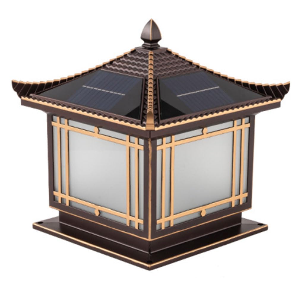 KUEYANB Fence Villa Gate Light Fixture Solar-Powered Pillar Light for Courtyard Waterproof Cast Aluminium Lamp for Porch Auto Sensor Exterior Lighting Fixture for Villa Entrance Solar Post Cap Light