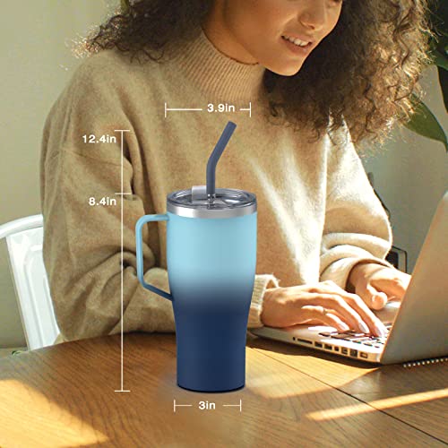 Zukro 32 Oz Insulated Tumbler With Handle And Straw, Double Wall Stainless Steel Cup With Lid, No Sweat, Leak Proof, Keep Drinks Cold 24 Hours, Dishwasher Safe, Fit In Cup Holder, #TOP6