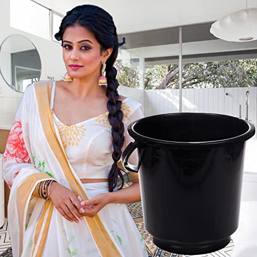 Image of Kuber Industries Plastic Bucket for Bathroom|Bucket for Bathing|Unbreakable with Handle|16 Liter (Black)