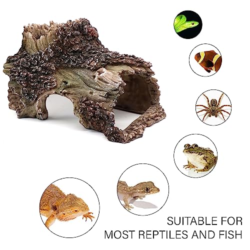 Image of relaqcc Tree Trunk Cave Aquarium Decoration Reptile Cave Climb Hideout Hideaway, Betta Log Resin Wood House Fish Tank Decorations for Betta Fish, Shrimp, Lizards, Leopard Gecko