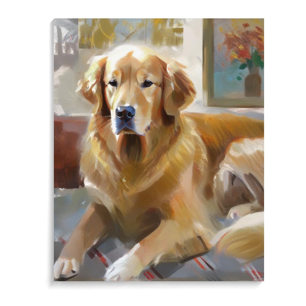 Paint by Numbers for Adults Beginners Golden Retriever Dog Gift Birthday Anniversary or Any Festival. DIY Acrylic Painting Kit for Room Decor Canvas 12x16inch(30x40cm) Frameless