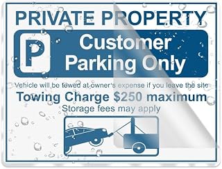 Sign for Door Acrylic Plastic Private Property Customer Parking Only Towing Charge Sign 8"X6" Acrylic - Self Stick Door Sign Wall Decal for Offices Businesses House Home