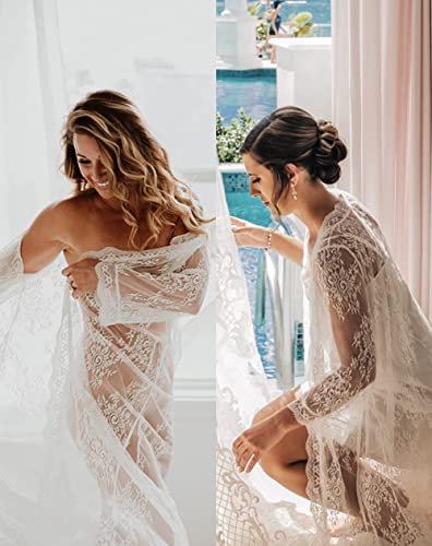 Buttzo Women Sexy Long Lace Dress Sheer Gown See Through Lingerie Kimono Robe  thumb #6