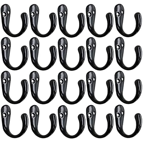 Gutapo Coffee Cup Hooks 20pcs Black Hooks Door Wall Closet Mounted Single Hook Hangers for Robe Coat with 46pcs Screws Cover