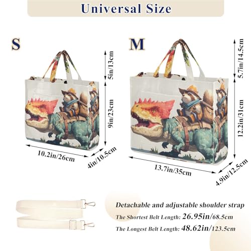 Women Tote Bag Raccoon and Dinosaur Print, Corduroy Fabric Shoulder Handbags with Detachable Strap S3