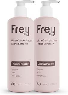FREY Natural Liquid Fabric Softener & Conditioner | Laundry Softener for Clothing | Works In All Machines + HE | Powered by Natural Ingredients (2-pack, Jasmine Rose)