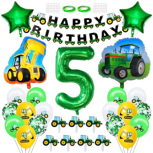 5 decorazioni di compleanno ragazzo trattore buon compleanno banner escavatore palloncini ghirlanda cupcake topper numero 5 palloncino elio decorazioni di compleanno per 5 anni ragazzo ragazza