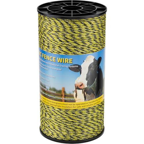 HOKENITY Electric Fence Wire 1650Ft 500M- 9 Stainless Steel Strands Polywire for Reliable Conductivity - Electric Fence Poly Wire for Portable Livestock Fencing