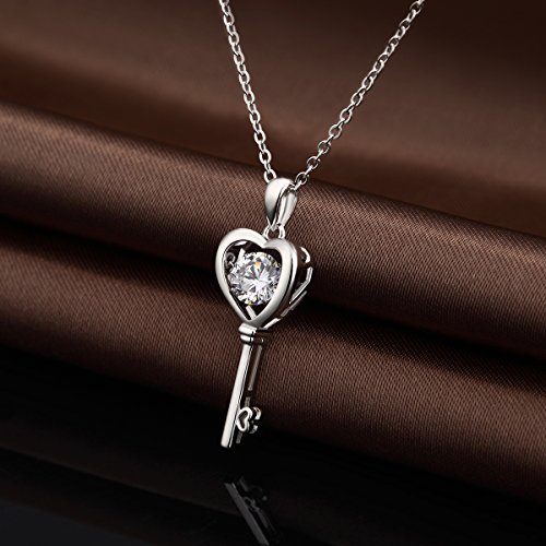 Heart Key Necklace For Women Key Necklace Pendant Sterling Silver Necklace For Women Love Heart Necklace Cubic Zirconia Necklace Cz Diamond Key Heart Necklace For Girls Han Han Necklace #TOP3