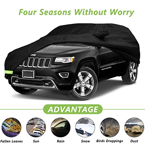 Image of Waterproof Car Covers for 2011-2026 Jeep Grand Cherokee Car Covers 190T Covers Customer Fit 100% Waterproof Windproof Strap & Double Door Zipper Up to 193 inch L (Black-for Jeep Grand Cherokee)