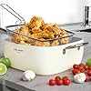 FELAMP 9.5-Inch Ceramic Nonstick Deep Square Frying Pan Set with Glass Lid, Stainless Steel Fry Basket & Steamer Rack, Induction Compatible, Oven &Dishwasher Safe, 4-Piece Square Pan Chef Cookware Set #1