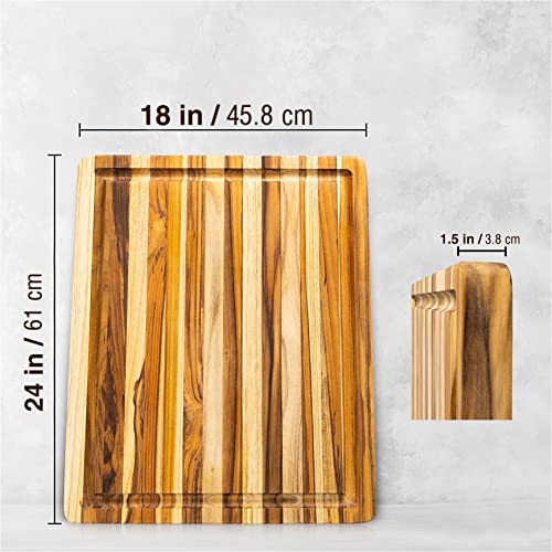 Teakart Xl Thick Teak Wood Cutting Board [Edge Grain, 24" X 18" X 1.5"] Juice Groove, Hand Grips, Reversible | Lifetime Replacement Teak Cutting Board For Kitchen (24X18X1.5 Inches) #TOP1
