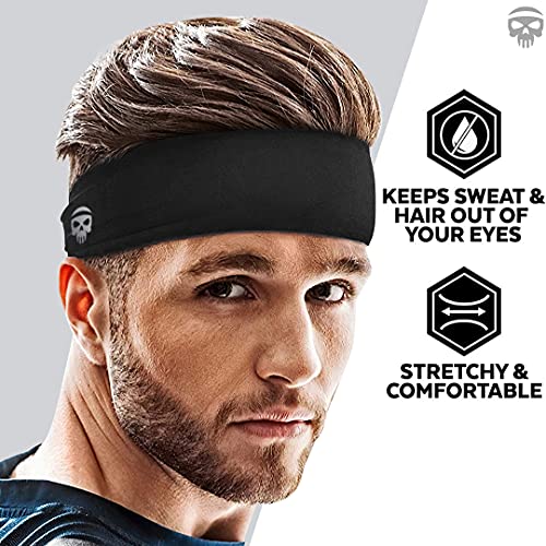 Image of SKULLFIT Sports Headbands for Men (Black) - Lightweight Moisture Wicking Workout Sweatbands for Running, Gym, Yoga, Cycling, Tennis, Cricket and Other Sports