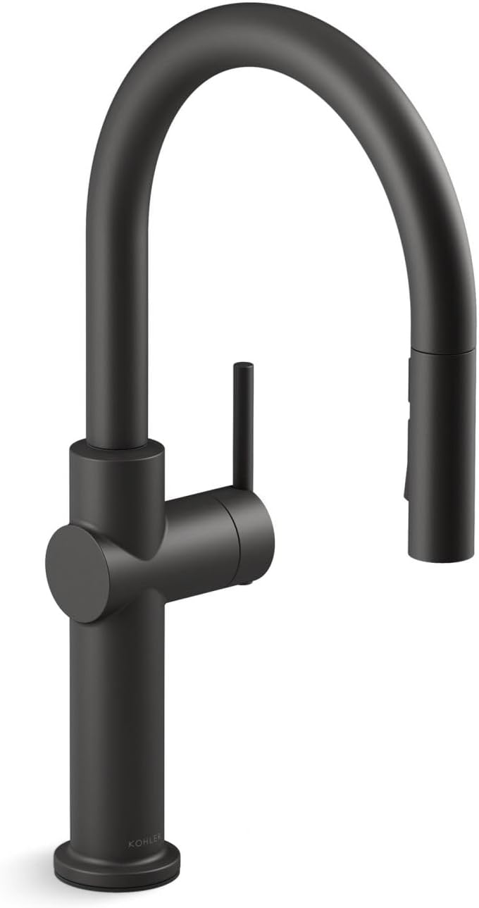 Kohler22972-BL Crue Pull Down Kitchen Faucet with Multi Function Spray Head, Matte Black
